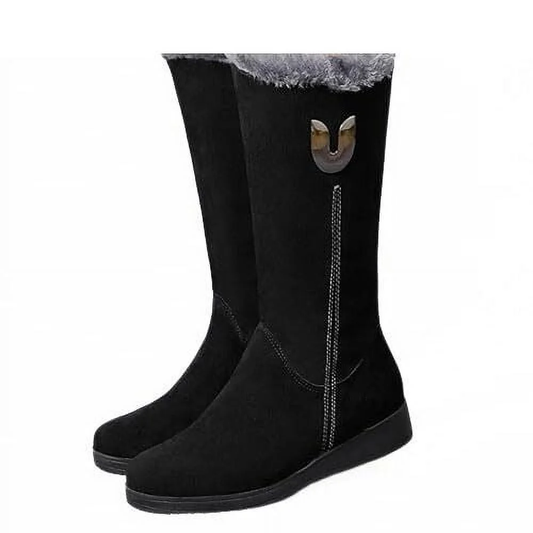 KRE Prime Women's Warm Chelsea Fur Mid-Calf Boots Black
