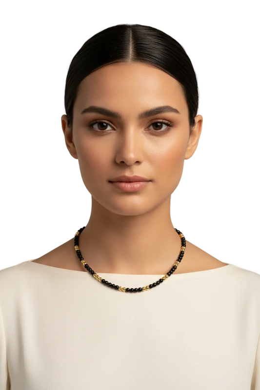 KRE PRIME 18K Gold Plated Black Beads Opulence Necklace - KRE Prime