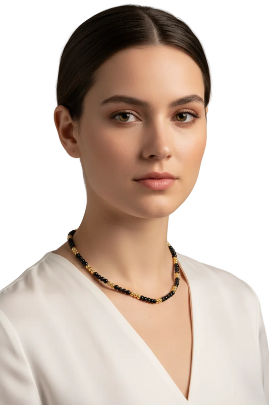 KRE PRIME 18K Gold Plated Black Beads Opulence Necklace - KRE Prime