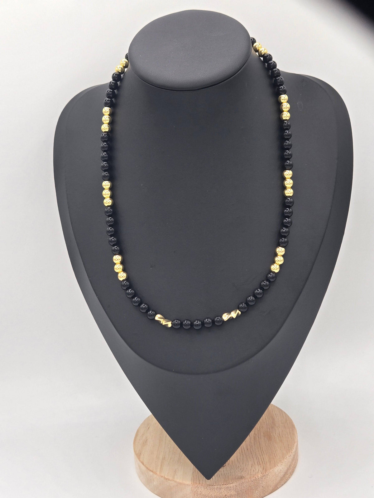 KRE PRIME women's 18K gold plated black beads opulence necklace featuring elegant beaded design and gold accents.
