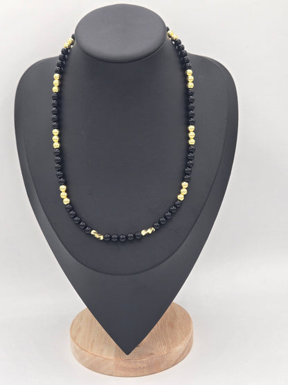KRE PRIME women's 18K gold plated black beads opulence necklace with elegant beaded design and gold accents.