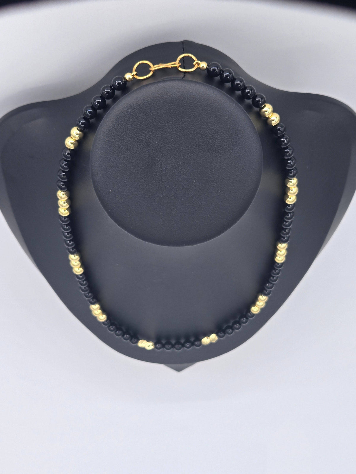 KRE PRIME women’s necklace with 18K gold plated black beads and opulent design, stylish jewelry for women.