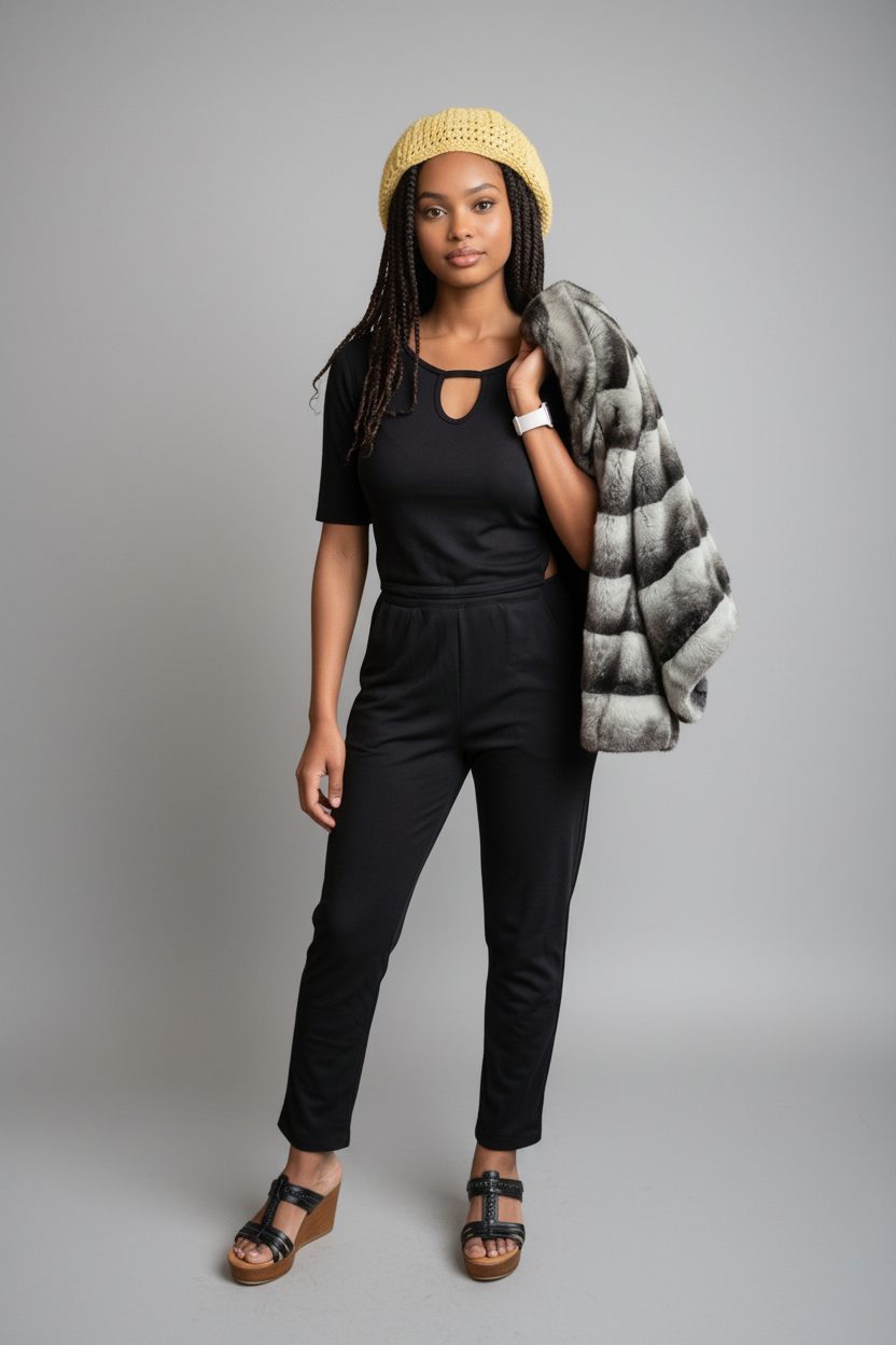 KRE Prime Women’s Dual‑Tops Convertible Jumpsuit Black/Red - KRE Prime