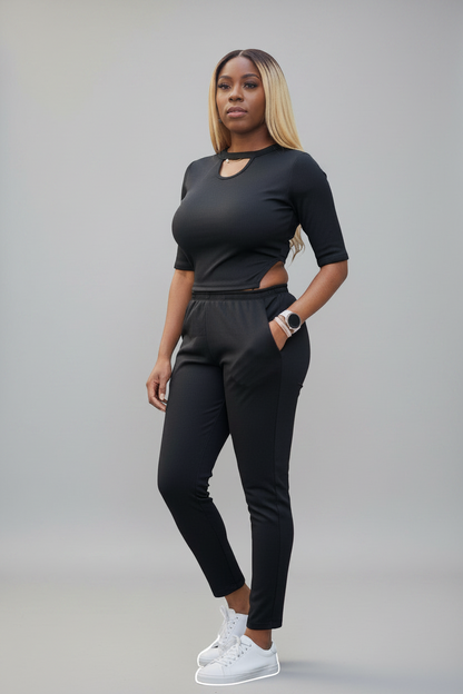 KRE Prime Women’s Dual‑Tops Convertible Jumpsuit Black/Red - KRE Prime