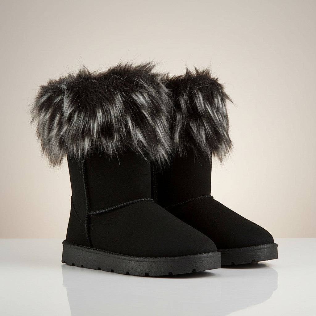 KRE Prime Women's black faux fur trim winter boots with a comfortable sole. Ideal for autumn and winter.