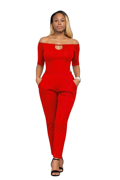 Red KRE Prime women's dual-top convertible jumpsuit with pockets, featuring a restroom-friendly design and versatile style.
