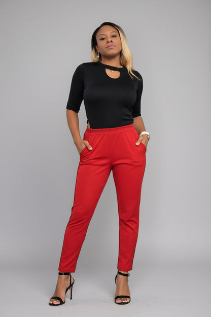 KRE Prime women's dual-top convertible jumpsuit in black and red, featuring a stylish, versatile design perfect for various looks.