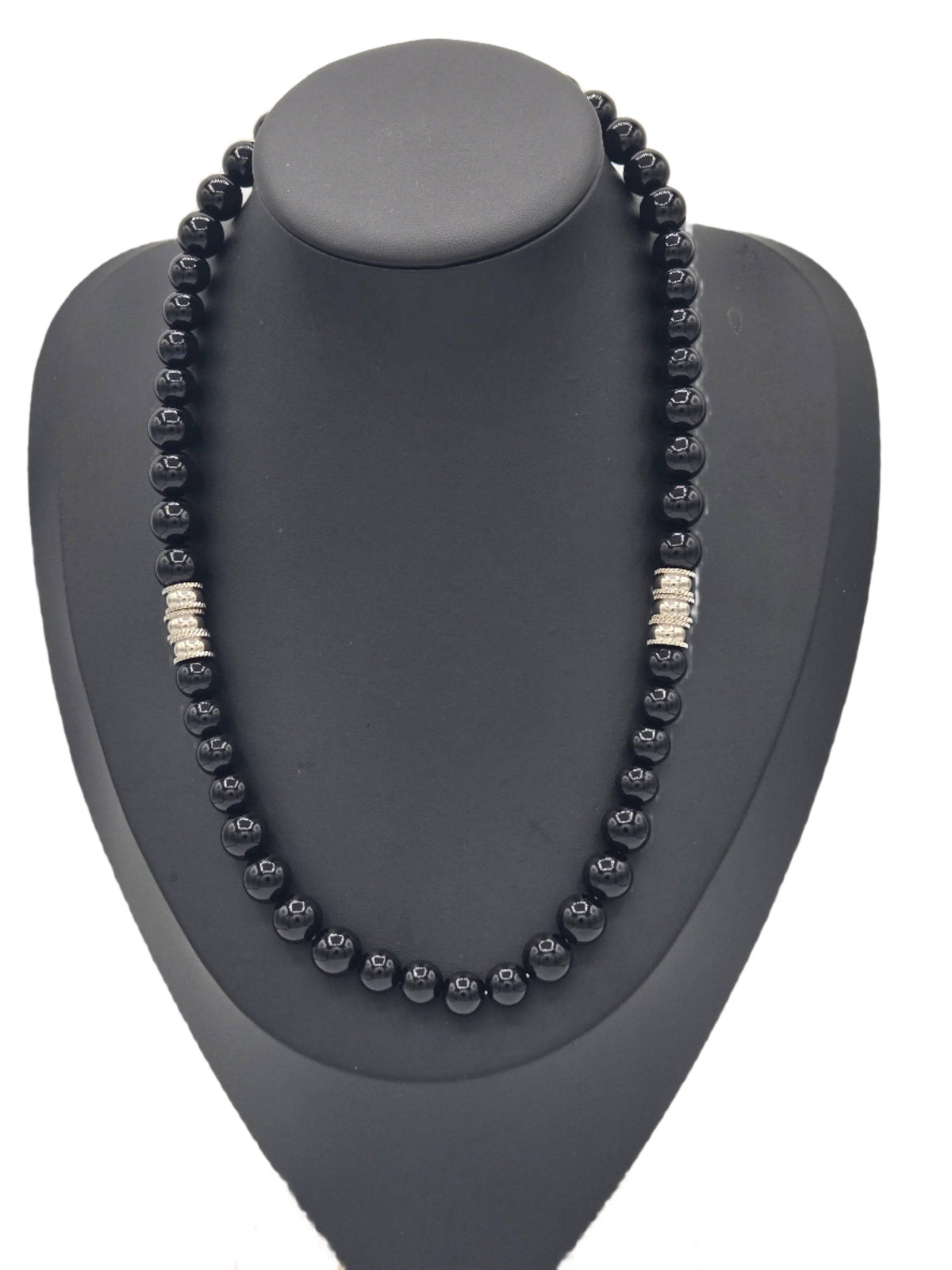KRE Prime Men 18-inch Eclipse Bead Necklace featuring black beads on a silver-tone chain, stylish men's jewelry accessory