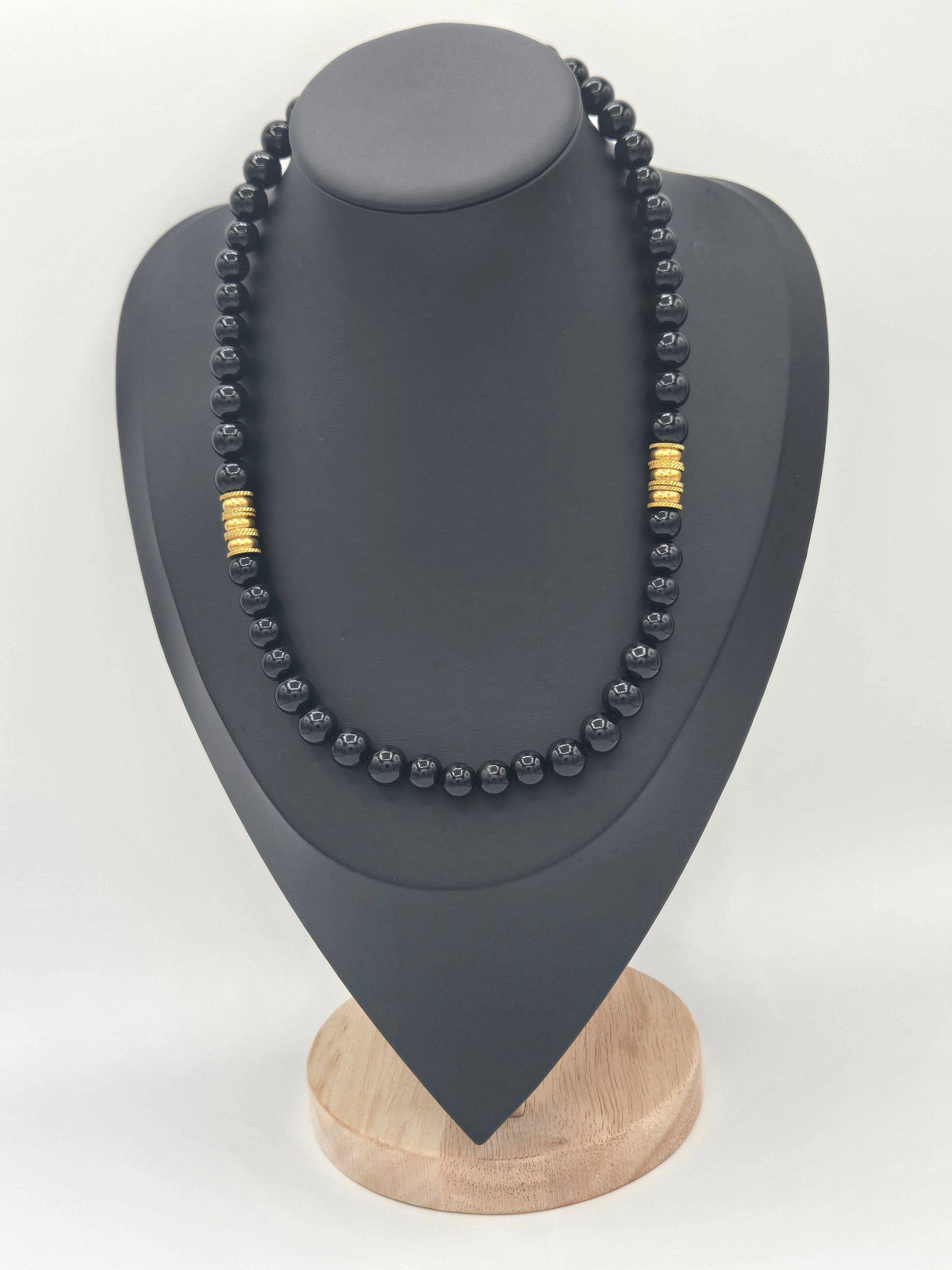 KRE Prime Men’s 18-inch Eclipse Bead Necklace featuring sleek black beads on a silver chain for stylish men's jewelry