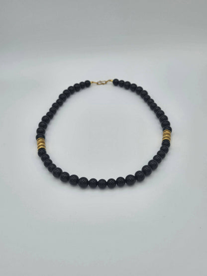 KRE Prime Men 18-inch Eclipse Bead Necklace featuring black beads and a silver clasp on a neutral background.