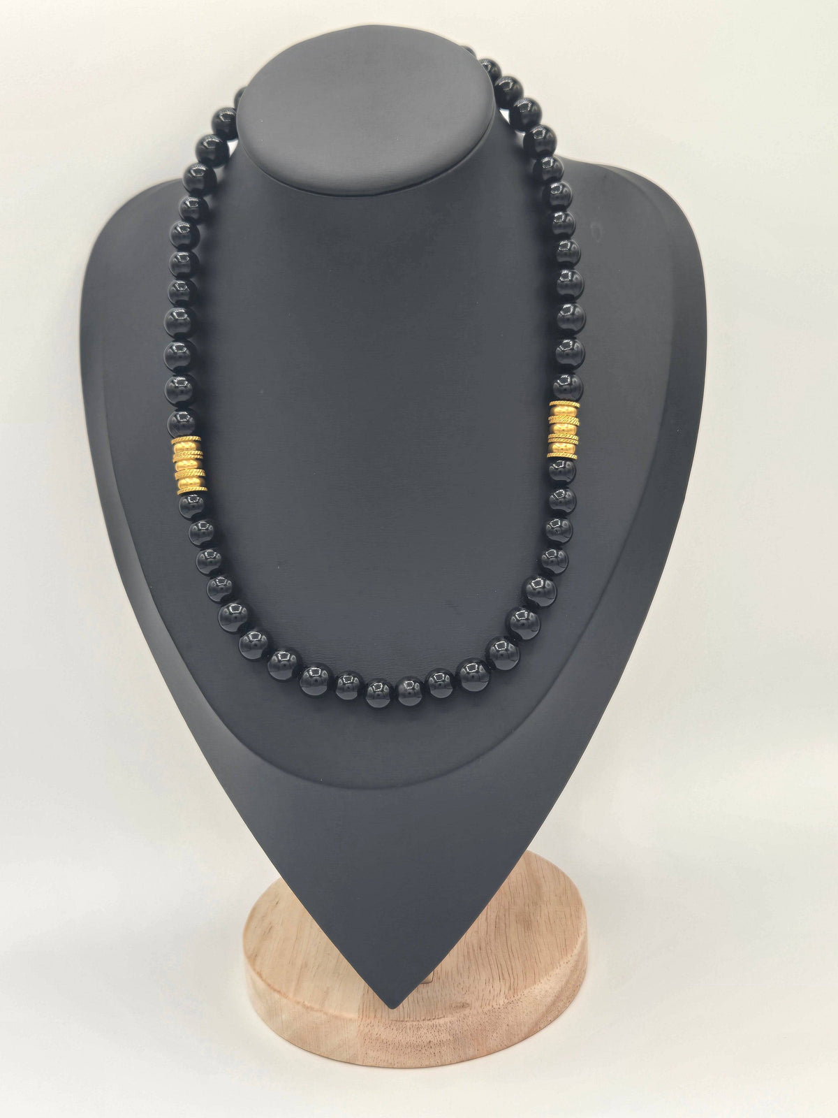 KRE Prime Men 18-inch eclipse bead necklace featuring black and silver beads, stylish men's jewelry accessory.