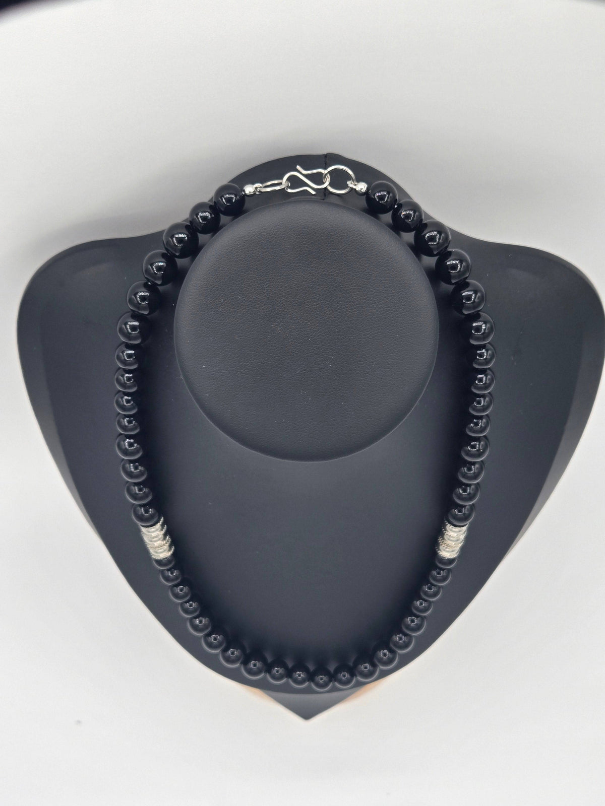 KRE PRIME Prime Men 18-inch Eclipse Bead Necklace with black beads and silver accents, stylish men's jewelry accessory.