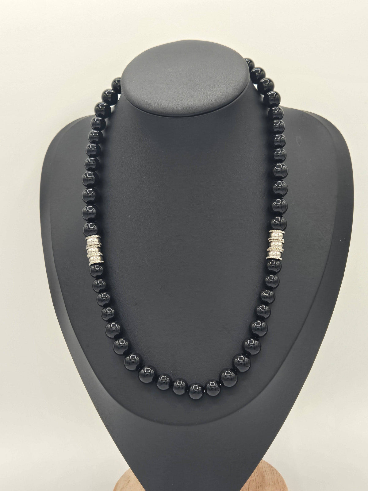 KRE PRIME Men’s 18-inch Eclipse Bead Necklace, black and silver beads, stylish men’s jewelry accessory.