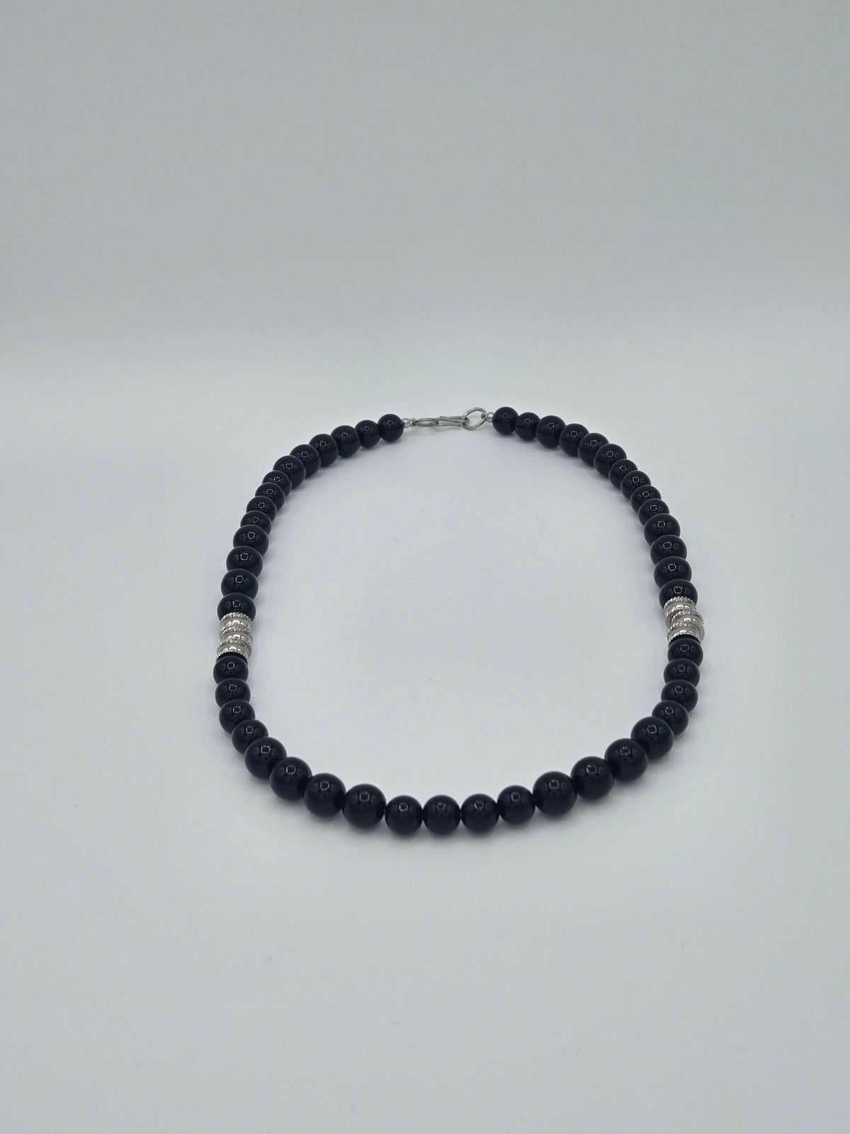 Men's KRE Prime 18-inch Eclipse Bead Necklace with black beads and silver accents, stylish men's jewelry accessory.