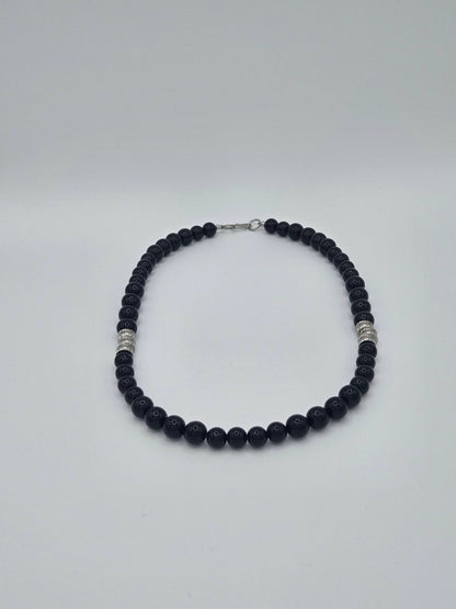 Men's KRE Prime 18-inch Eclipse Bead Necklace with black beads and silver accents, stylish men's jewelry accessory.