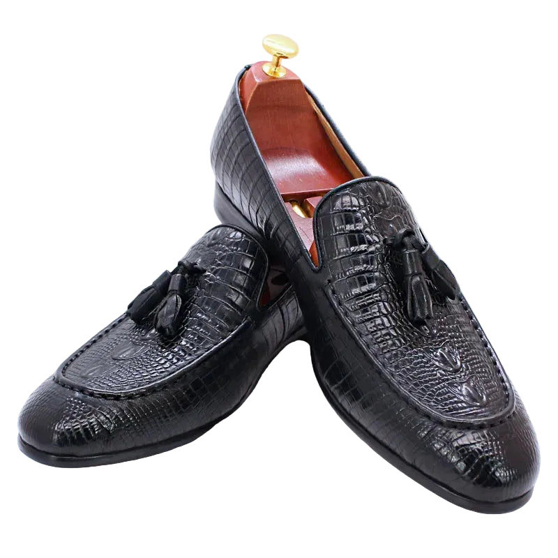 KRE PRIME Men Loafers Shoes Black Coffee Crocodile Prints Slip on Tassels Loafers Casual Men Shoes Formal Dress Leather Shoes Men - KRE Prime