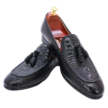 KRE PRIME Men Loafers Shoes Black Coffee Crocodile Prints Slip on Tassels Loafers Casual Men Shoes Formal Dress Leather Shoes Men - KRE Prime