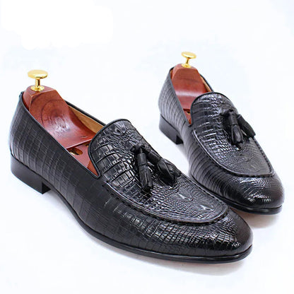 KRE PRIME Men Loafers Shoes Black Coffee Crocodile Prints Slip on Tassels Loafers Casual Men Shoes Formal Dress Leather Shoes Men - KRE Prime