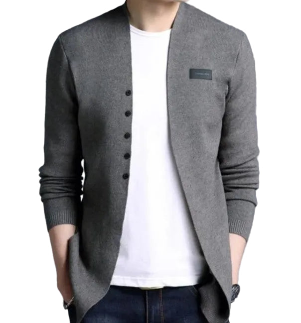 KRE PRIME men's slim-fit cotton-blend cardigan with decorative button design