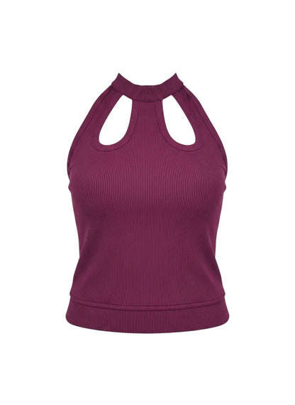 KRE PRIME Women's sophisticated ribbed crop top in dark purple, made of polyester and elastane blend.