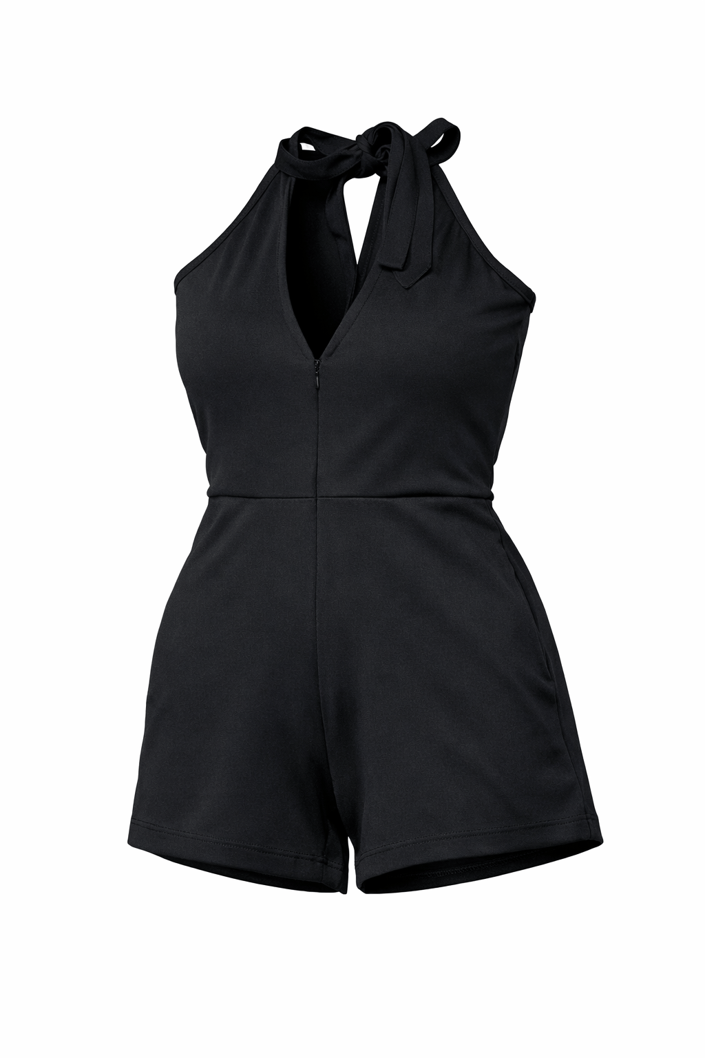 Black KRE PRIME teen's cutout Grecian romper displayed from the back with ghostly cutout details and flowing fabric.