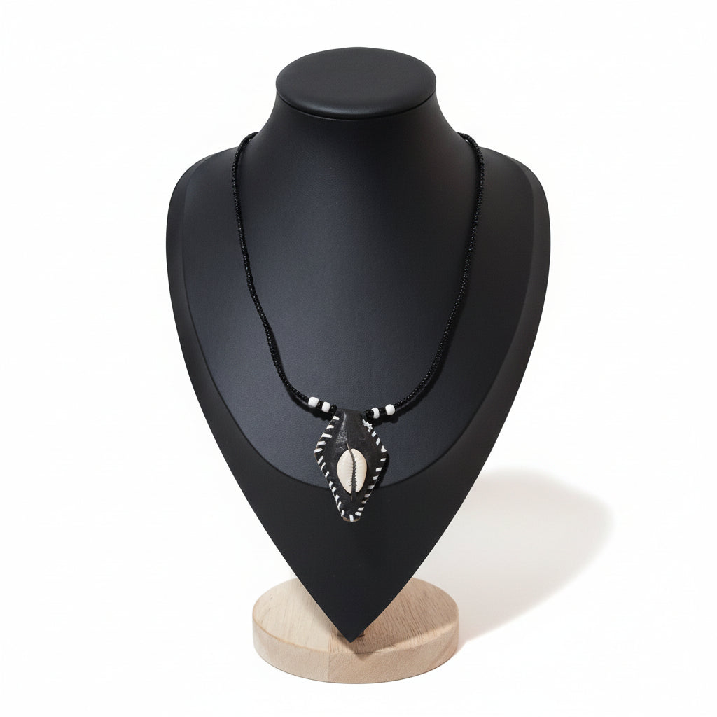 KRE PRIME tribal-inspired beaded pendant necklace, unisex jewelry with colorful beads and intricate design, close-up view