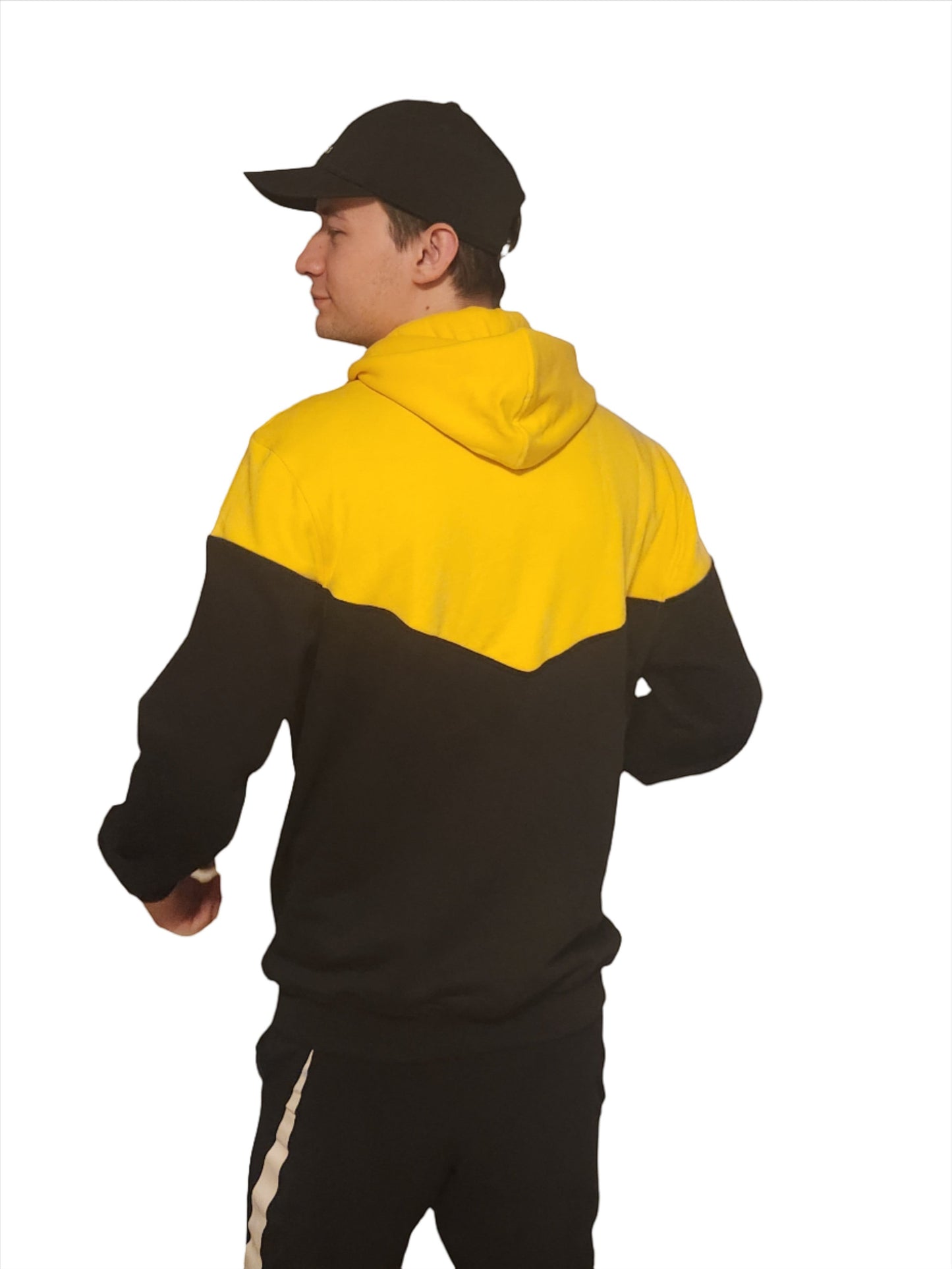 KRE Prime Unisex two-tone yellow and black zip-up hoodie with kangaroo pocket and drawstring hood.