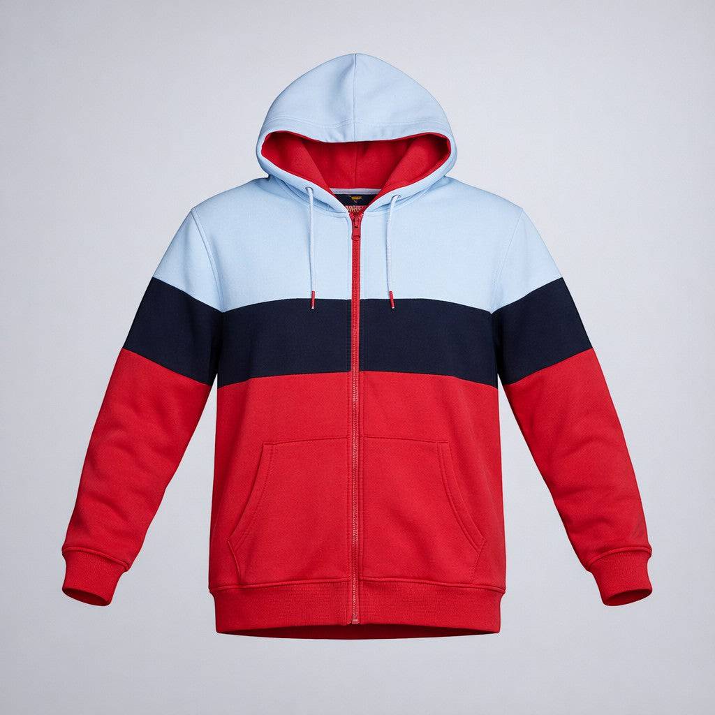 KRE PRIME unisex zip-up sweatshirt jacket with colorblock design, long sleeves, and front zipper for men and women.