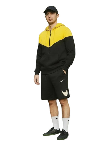 Black and yellow KRE PRIME unisex zip-up sweatshirt jacket with a hood, casual men's sweater with front zipper.