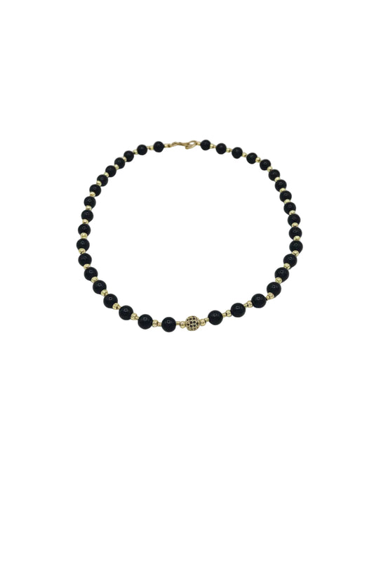 KRE PRIME women’s 8-inch Midnight Gleam bead necklace with shiny black beads and gold-tone accents, stylish jewelry for women.