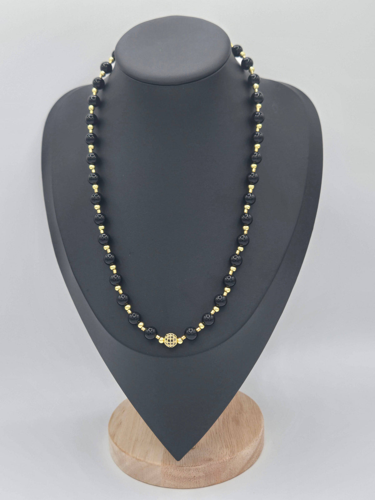 KRE PRIME Women’s 8-inch Midnight Gleam Bead Necklace with shiny black beads on a sleek silver chain.