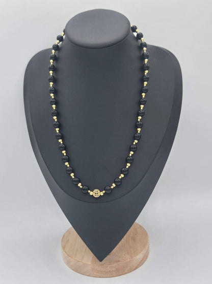 KRE PRIME Women’s 8-inch Midnight Gleam Bead Necklace with shiny black beads on a sleek silver chain.