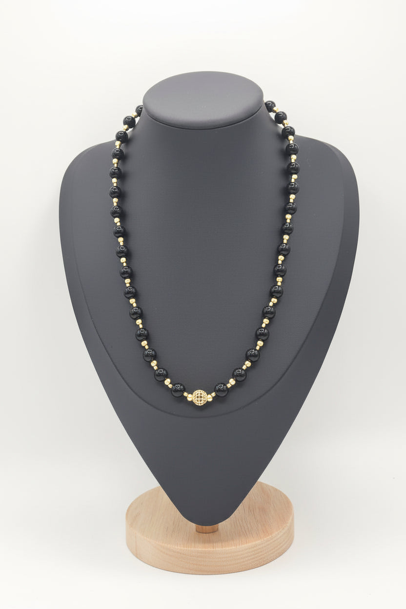 KRE PRIME women’s 8-inch Midnight Gleam bead necklace with shiny black beads, stylish accessory for women.