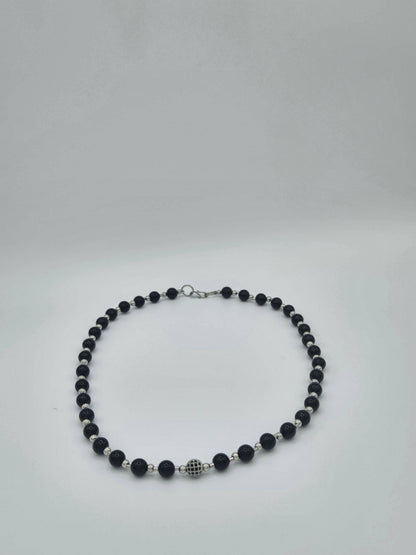 KRE PRIME women’s 8-inch Midnight Gleam bead necklace with shiny black beads on a silver chain, stylish accessory for women.