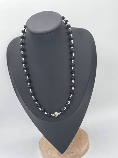 KRE PRIME women’s 8-inch Midnight Gleam bead necklace with glossy black beads on a silver chain.