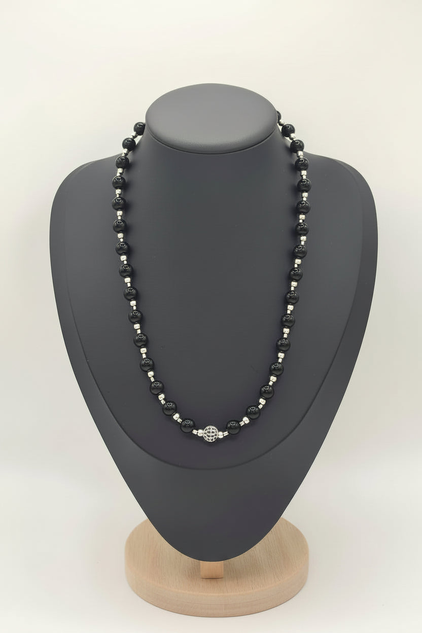KRE PRIME women’s 8-inch Midnight Gleam bead necklace with shiny black beads, stylish jewelry for women.