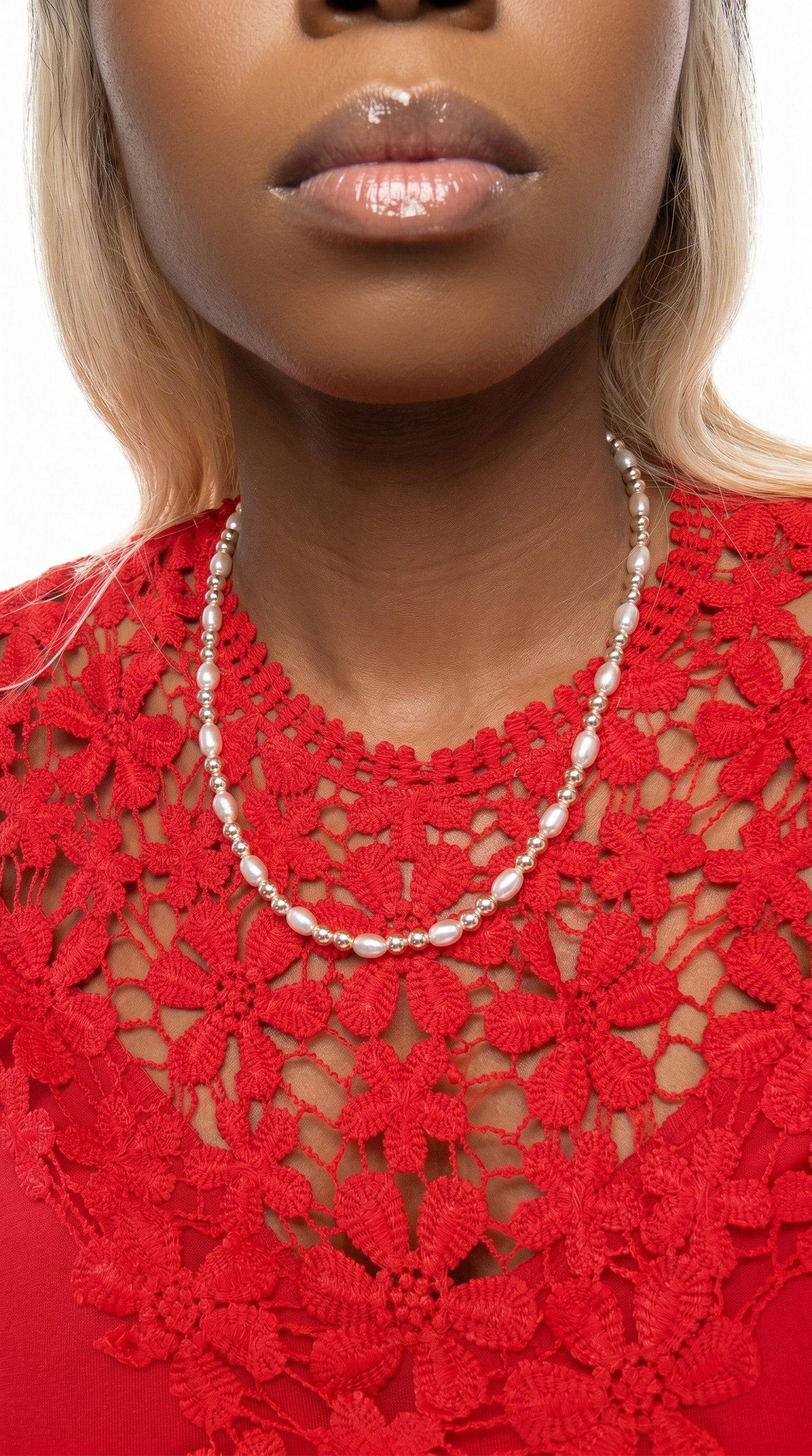 KRE PRIME women's freshwater pearl necklace with white gold beads, elegant and natural jewelry for special occasions