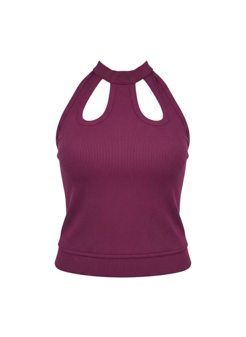 Dark purple KRE PRIME women's ribbed crop top with a sophisticated, fitted design, perfect for casual or stylish wear.