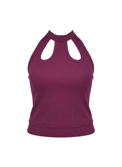 Dark purple KRE PRIME women's ribbed crop top with a sophisticated, fitted design, perfect for casual or stylish wear.