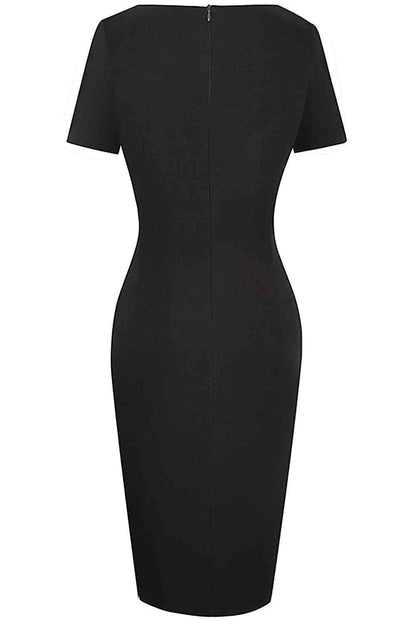 KRE PRIME women's black and pink slit dress with round neck, short sleeves, and stylish design perfect for casual or semi-formal wear.