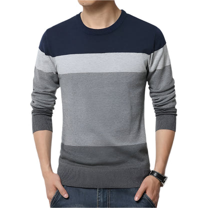 Casual Men's Sweater O-Neck Striped Slim Fit Knittwear 2023 Autumn Mens Sweaters Pullovers Pullover Men Pull Homme M-4XL - KRE Prime Deals