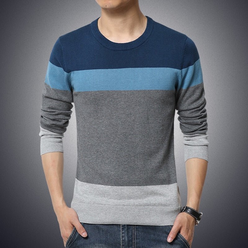 Casual Men's Sweater O-Neck Striped Slim Fit Knittwear 2023 Autumn Mens Sweaters Pullovers Pullover Men Pull Homme M-4XL - KRE Prime Deals