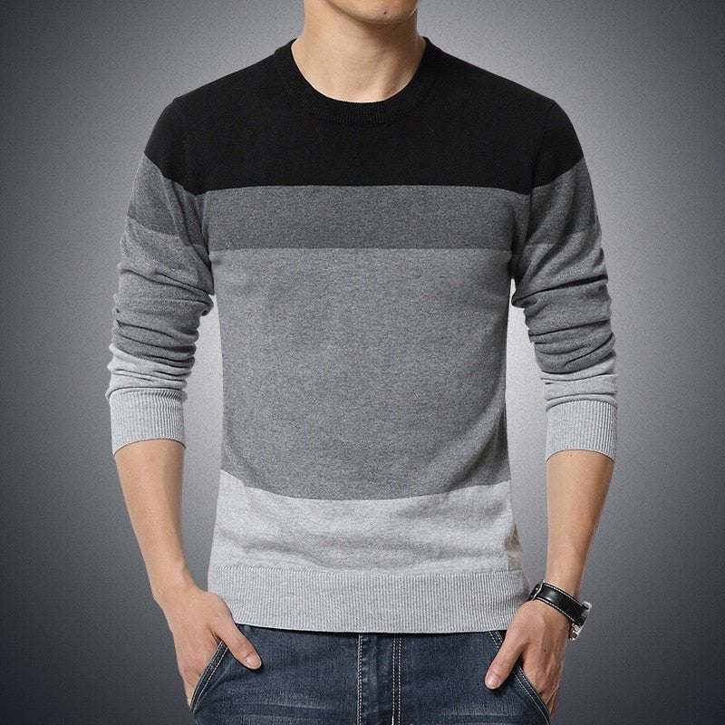 Casual Men's Sweater O-Neck Striped Slim Fit Knittwear 2023 Autumn Mens Sweaters Pullovers Pullover Men Pull Homme M-4XL - KRE Prime Deals