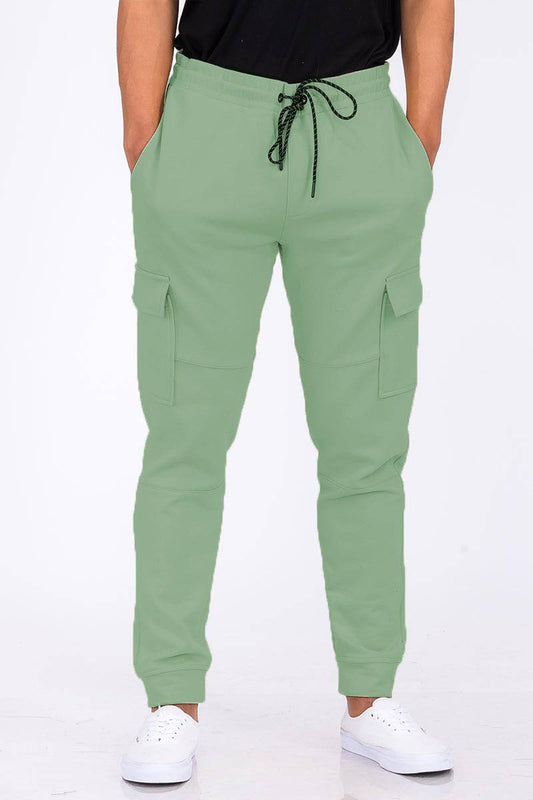 KRE Prime men's cotton blend cargo joggers featuring multiple pockets, relaxed fit, and casual style for comfortable everyday wear.