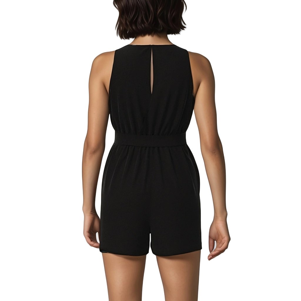 KRE Prime Ladies Printed Belted V-Neck Sleeveless Romper Style with Pockets - KRE Prime