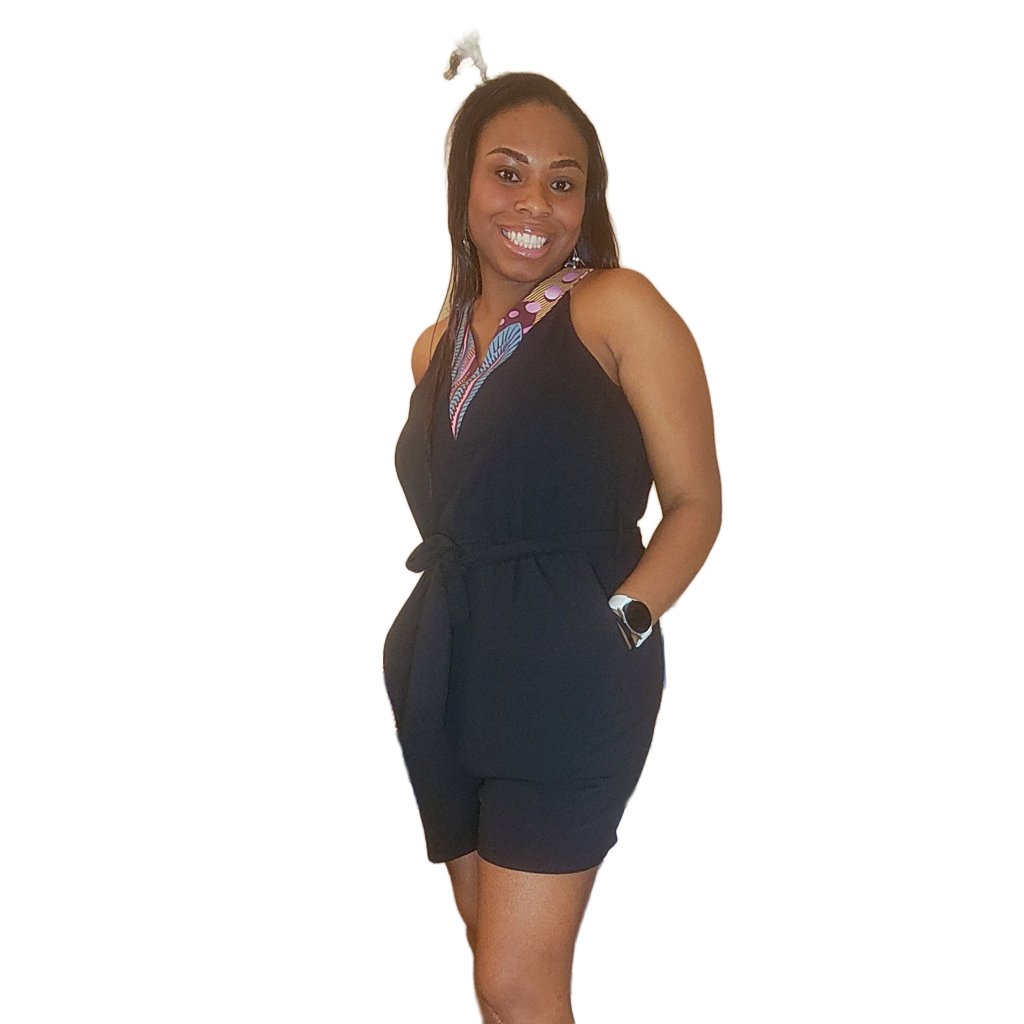 KRE Prime Ladies Printed Belted V-Neck Sleeveless Romper Style with Pockets - KRE Prime