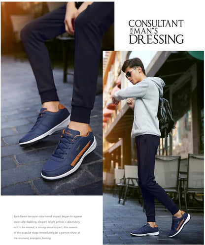 KRE Prime Men Leather Casual Italian Breathable Non-slip Sneakers Shoes - KRE Prime