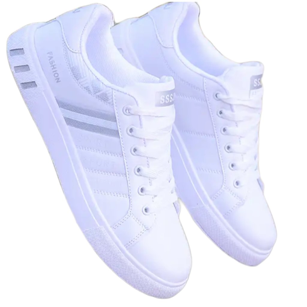 KRE Prime Men Sports Casual Breathable Leather White Flat Sneakers Shoes - KRE Prime