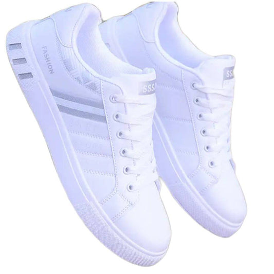 KRE PRIME men's white breathable leather sports casual flat sneakers showing a sleek design and comfortable fit.