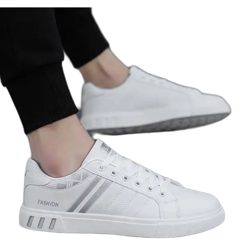 KRE Prime Men Sports Casual Breathable Leather White Flat Sneakers Shoes - KRE Prime